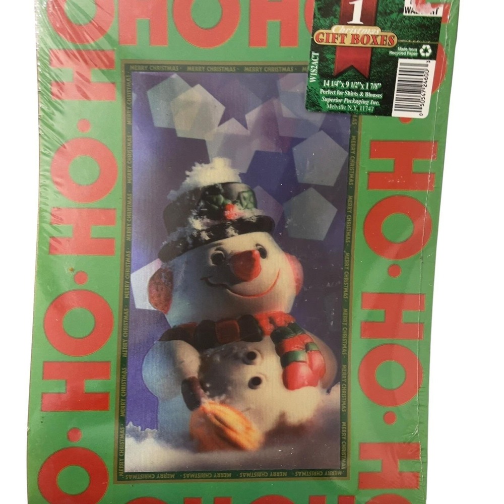 Vintage Christmas Gift Boxes 2 Green 3D Animation Snowman Presents New Old Stock